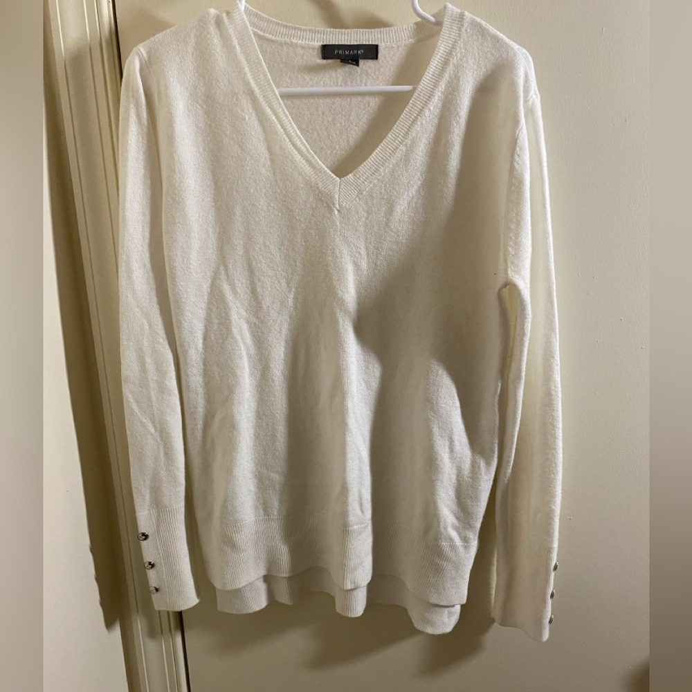 Primark Cream V-Neck Sweater with Button Accents